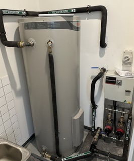 Commercial hot water system installation with pipework